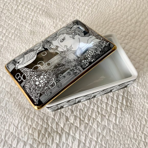 Vintage 80s Hollohaza Szasz Endre Porcelain Lidded Box Trinket 21K Gold Plated - Picture 11 of 13